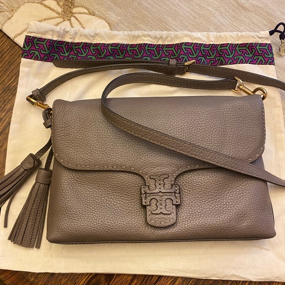 Tory Burch MCGRAW FOLD-OVER CROSSBODY, Silver Maple - Picture 2 of 14